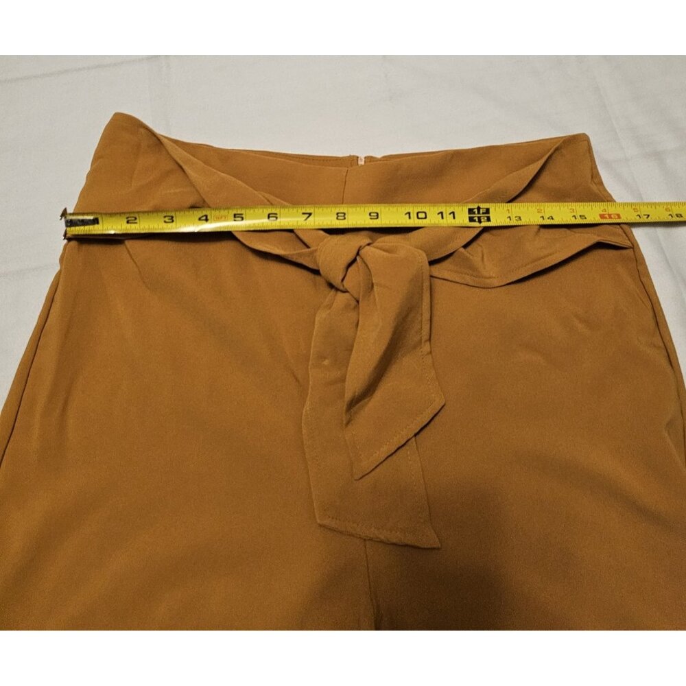 Mosaic & Co Mustard High-Rise Wide Leg Trouser Pants Tie Front Belt Women's Lg - Picture 6 of 9